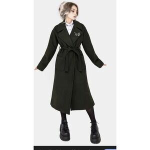 New Disturbia Meltdown Oversized Trench Coat w Pin Brooch Black Sz 10 (US)